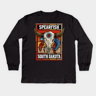 Spearfish South Dakota Native American Bison Skull Kids Long Sleeve T-Shirt